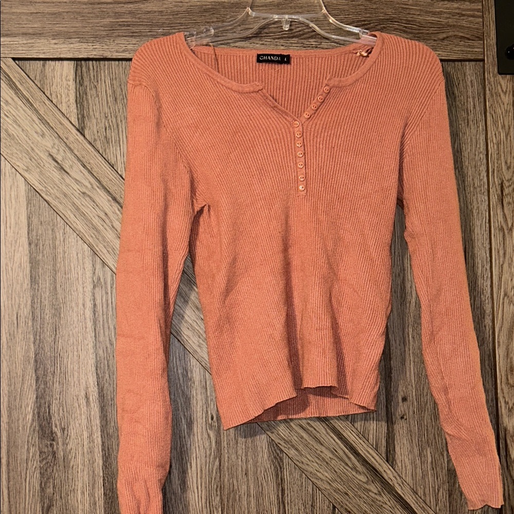 Coral Long Sleeve Knitted Henley